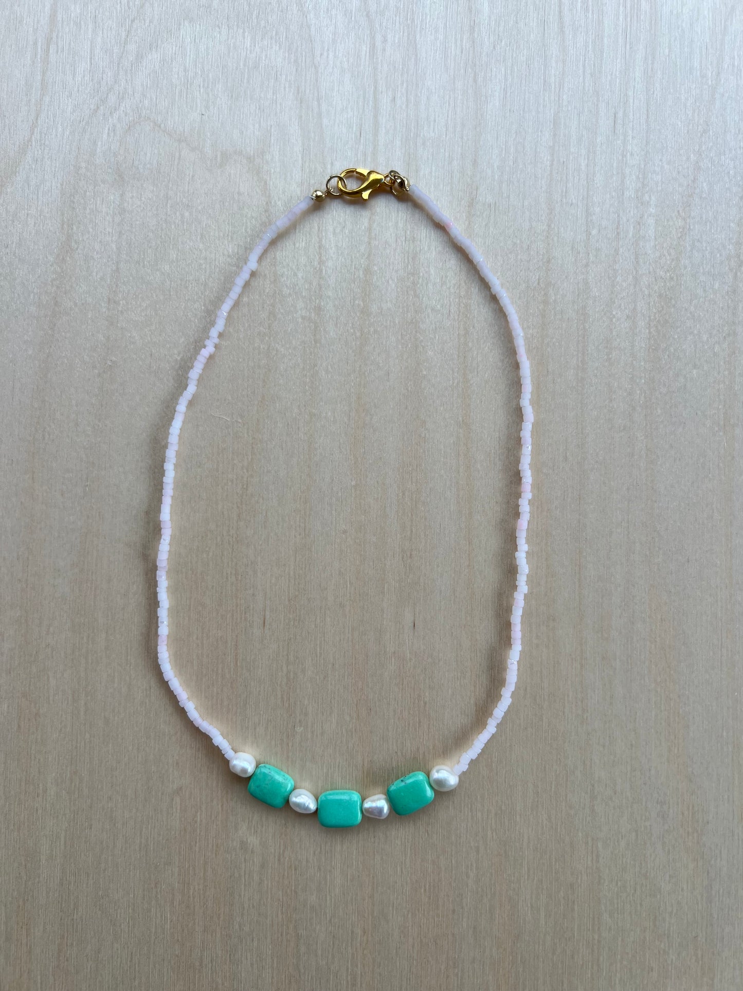 Seed Bead, Pearl & Vintage Turquoise Necklace