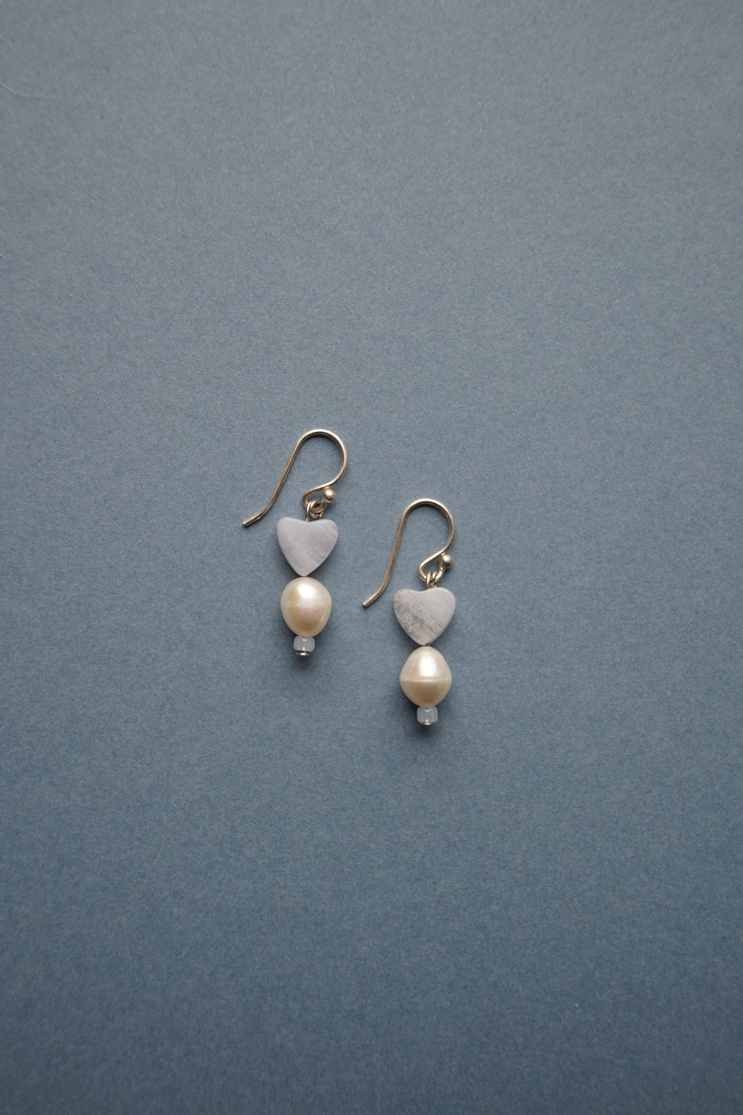Blue Agate Heart and Pearl Drop I
