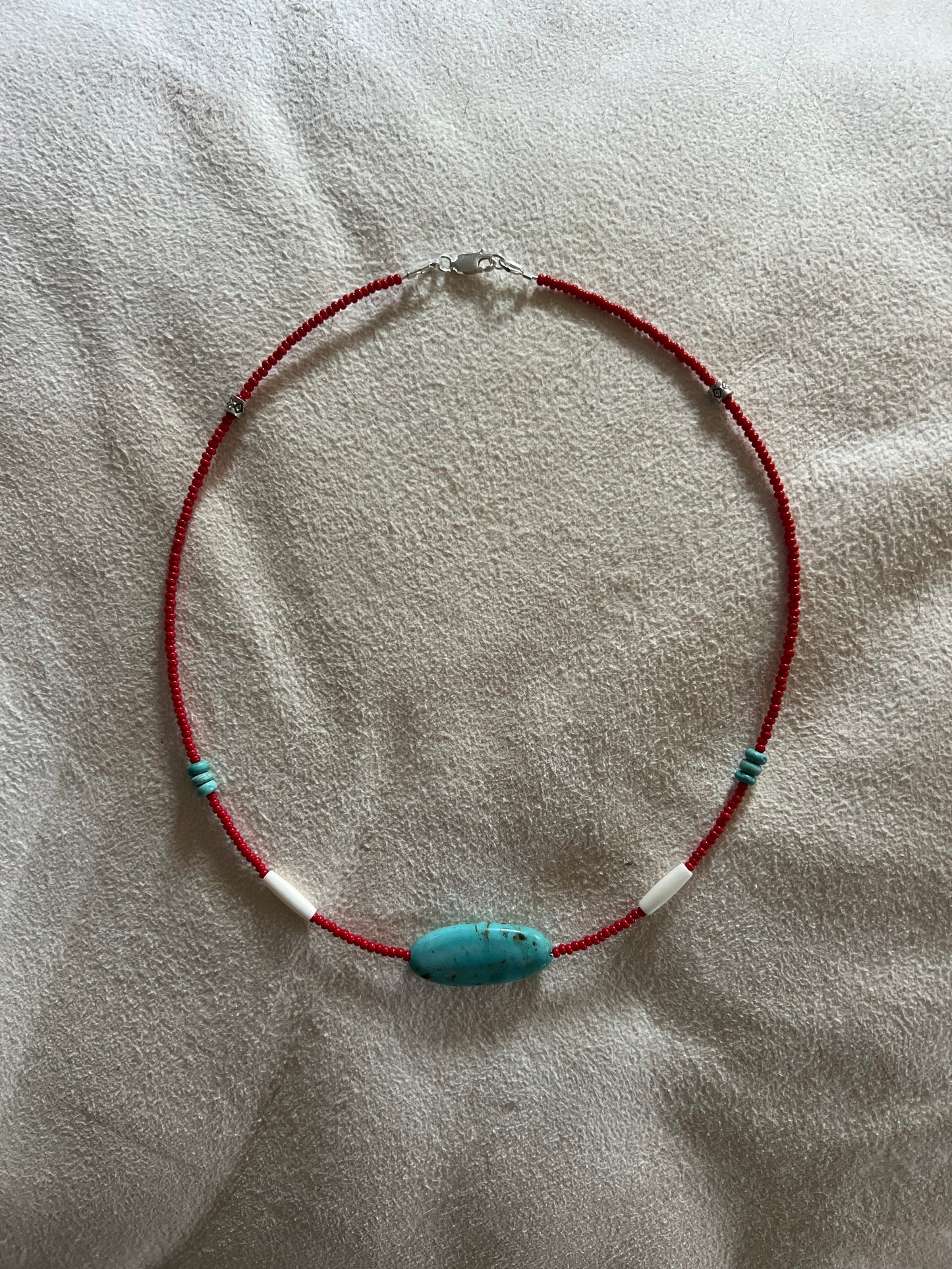 Seed Bead, Bone & Turquoise Necklace