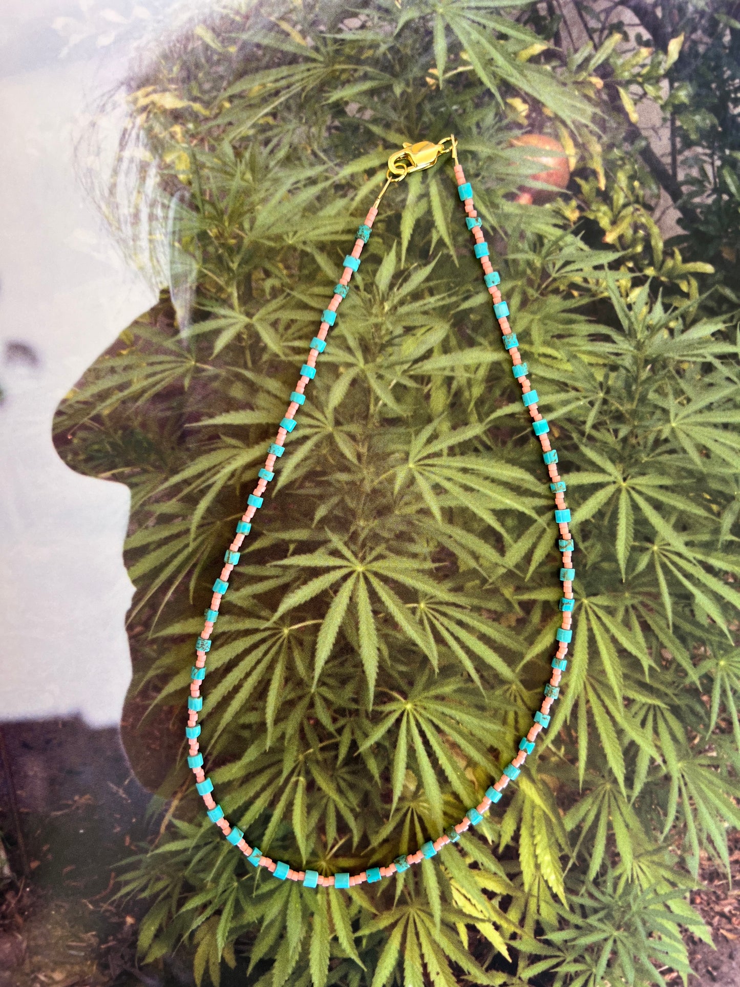 Seed Bead (pink) & Turquoise Necklace