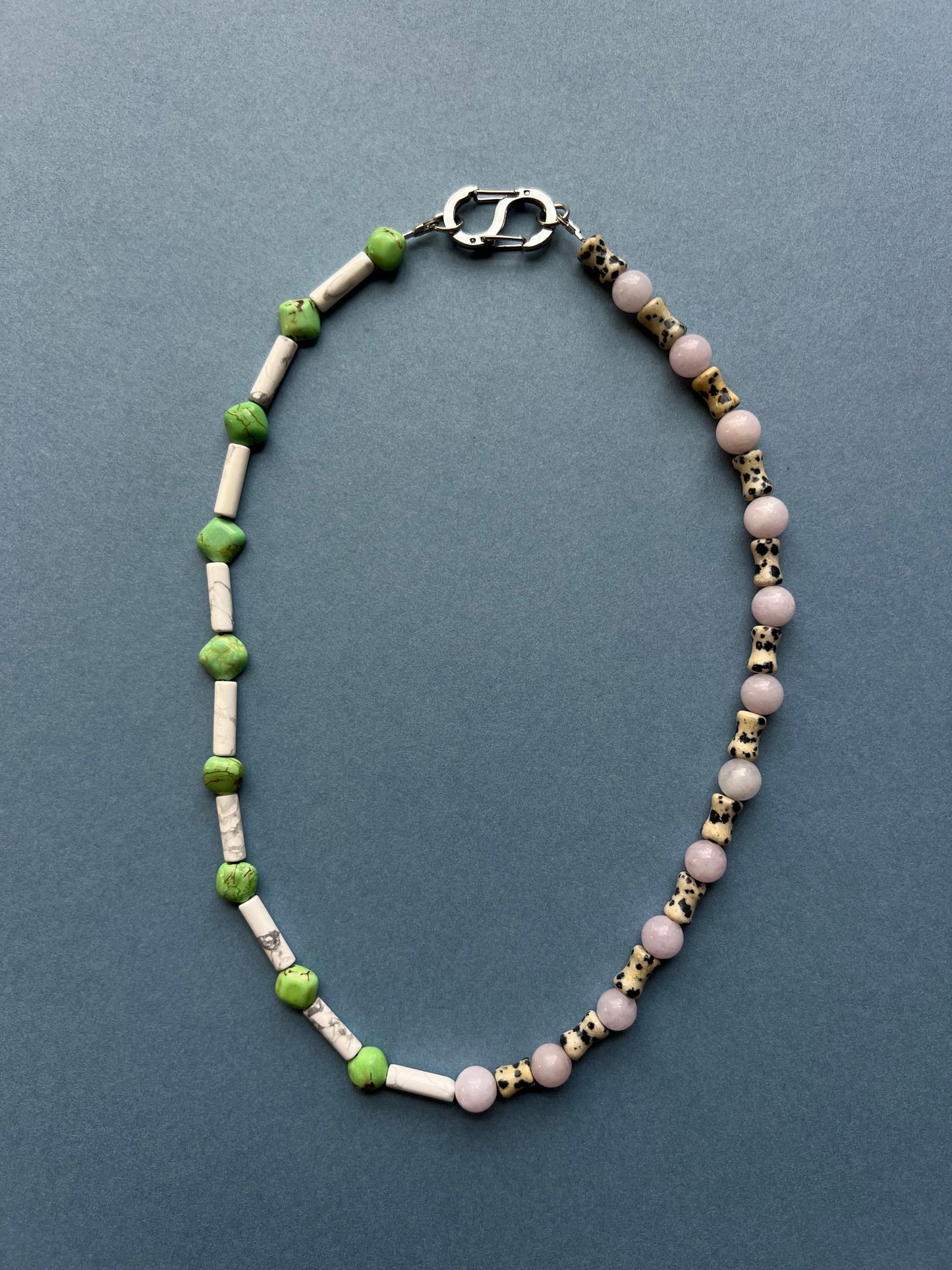 Two Face Turquoise, Howlite, Dalmatian Jasper and Pink Chalcedony