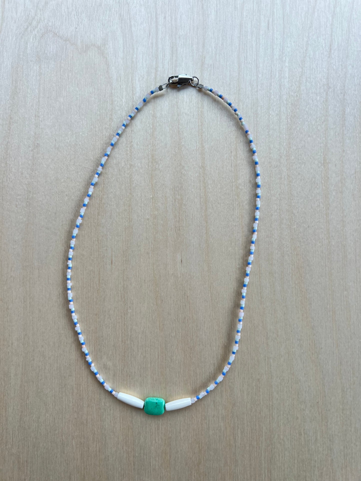 Seed Bead, Bone & Turquoise Stripe Necklace
