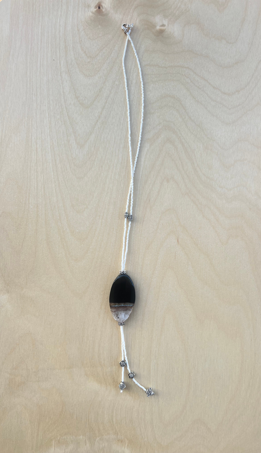 Bolo Tie Necklace in Obsidian & Agate
