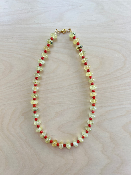 Lime Quartz and Red Coral