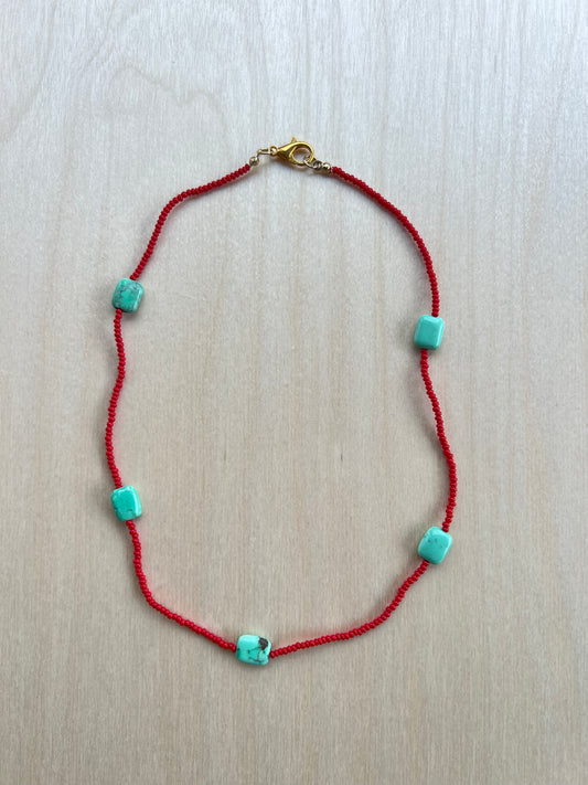 Seed Bead & Vintage Turquoise Necklace