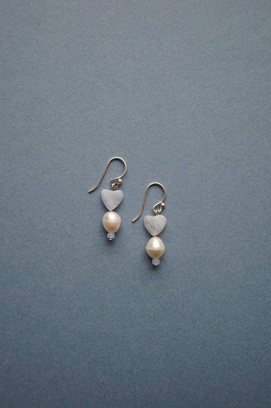 Blue Agate Heart and Pearl Drop I
