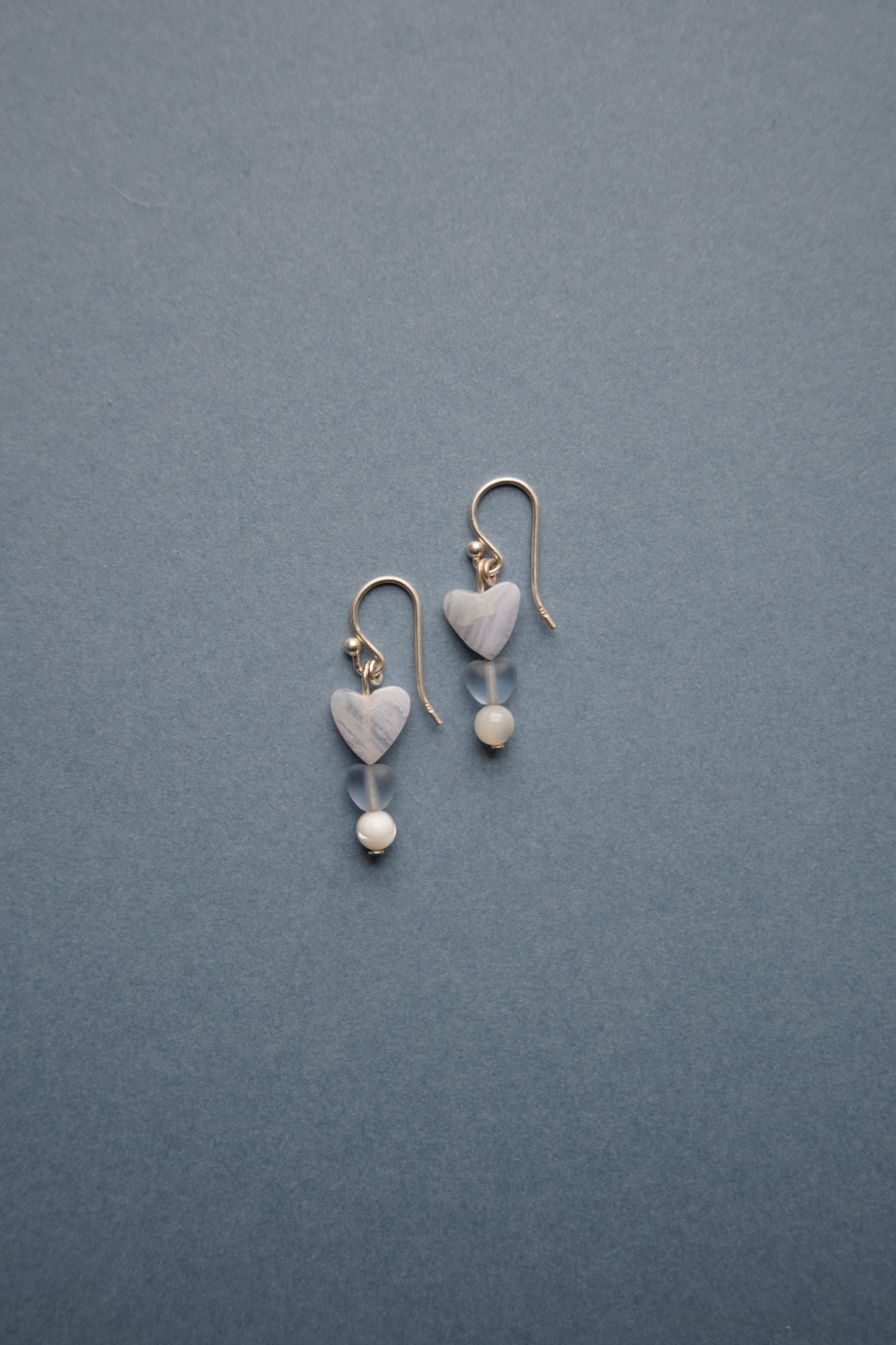 Blue Agate Heart and Pearl Drop II