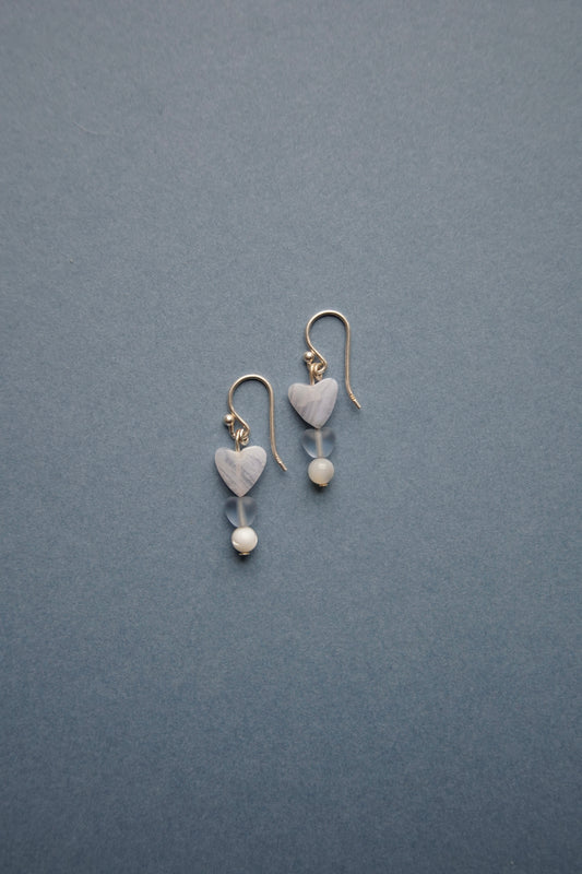 Blue Agate Heart and Pearl Drop II