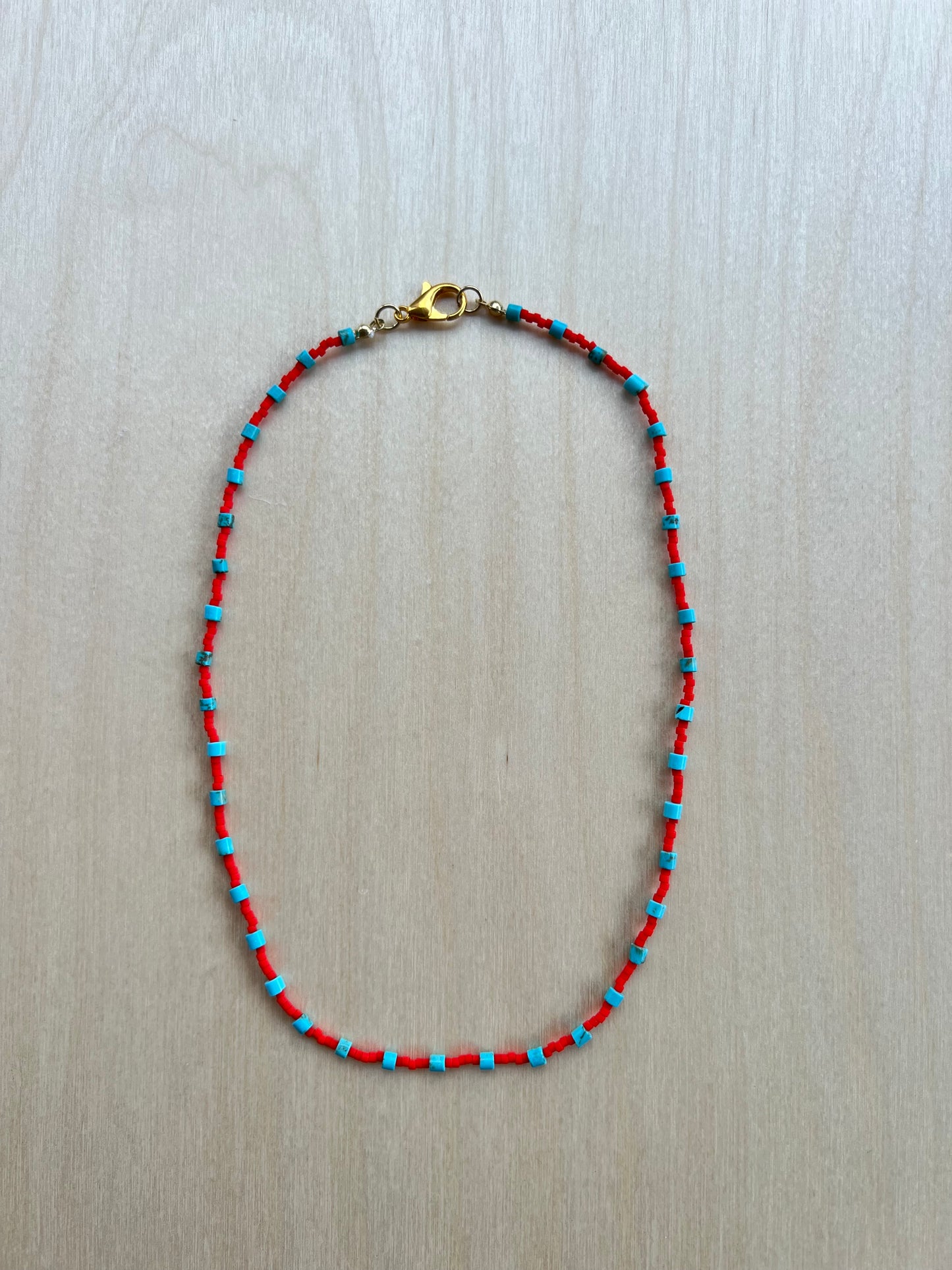 Seed Bead (red) & Turquoise Necklace