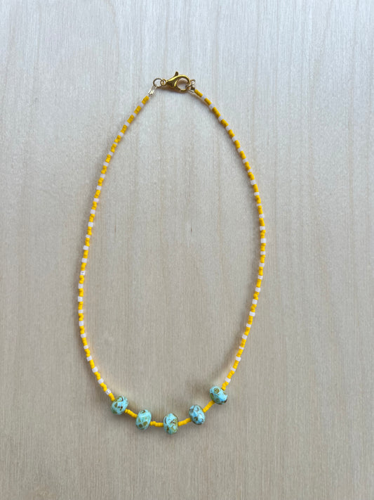 Seed Bead and Faux Turquoise Necklce