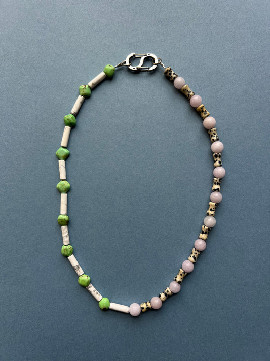 Two Face Turquoise, Howlite, Dalmatian Jasper and Pink Chalcedony