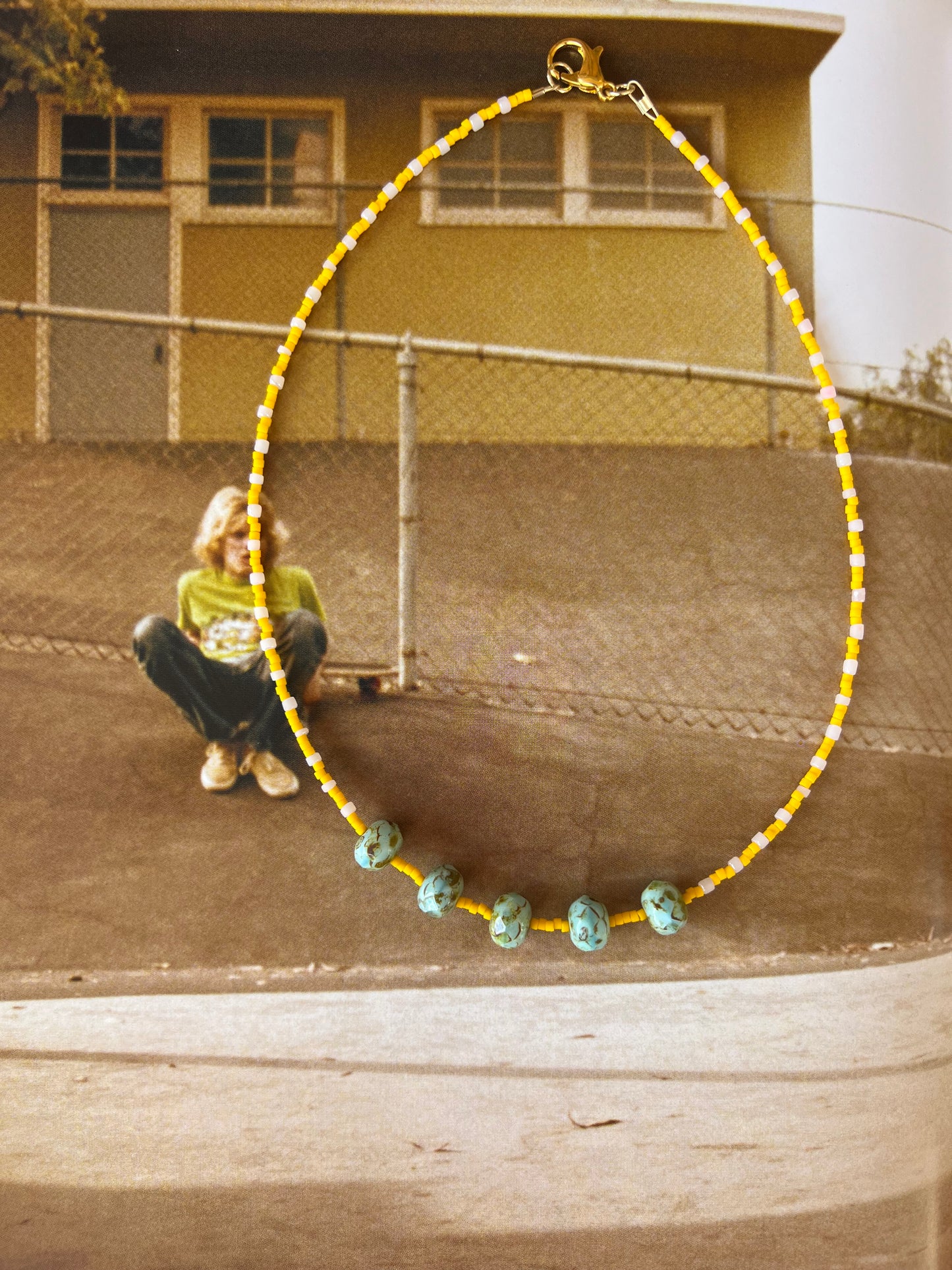 Seed bead and Faux Turquoise Necklce