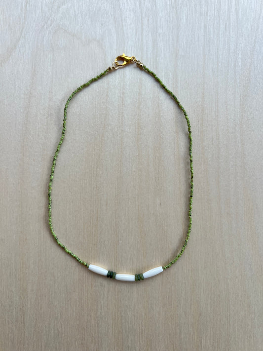 Seed Bead, Bone & Jade Necklace