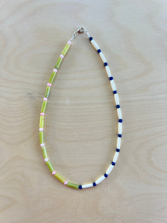 Two Face in Rose Quartz, Lapis, and Jade