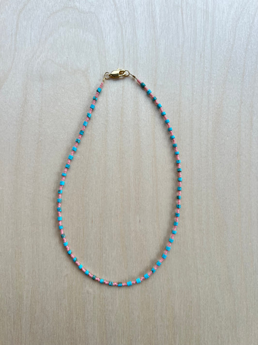Seed Bead (pink) & Turquoise Necklace