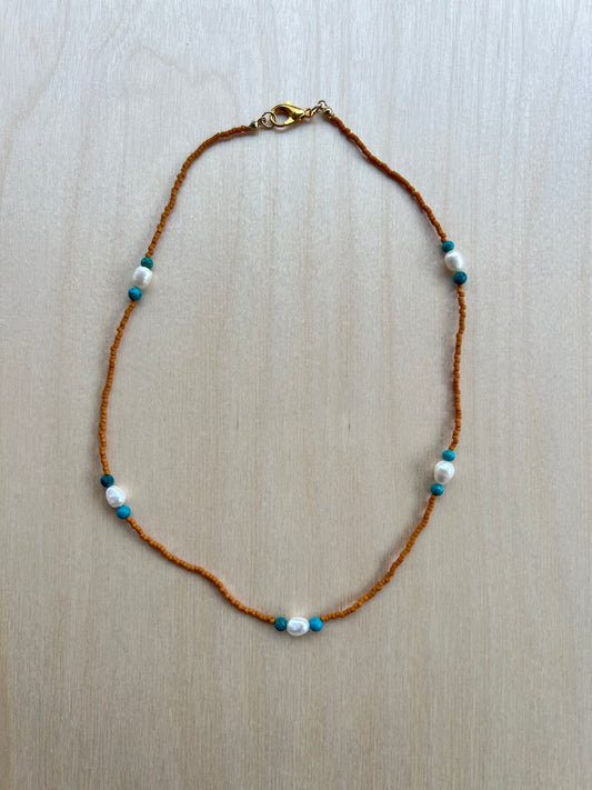 Seed Bead, Pearl & Turquoise Necklace