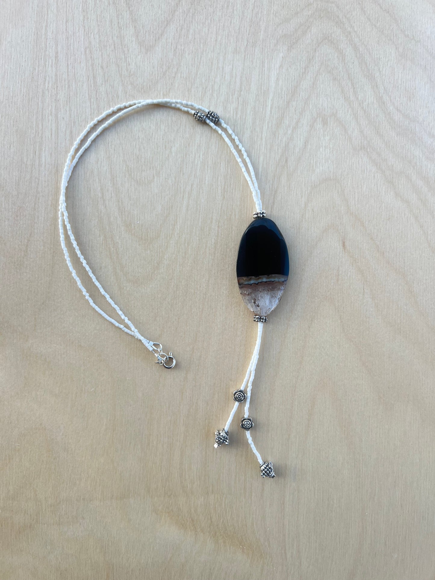 Bolo Tie Necklace in Obsidian & Agate