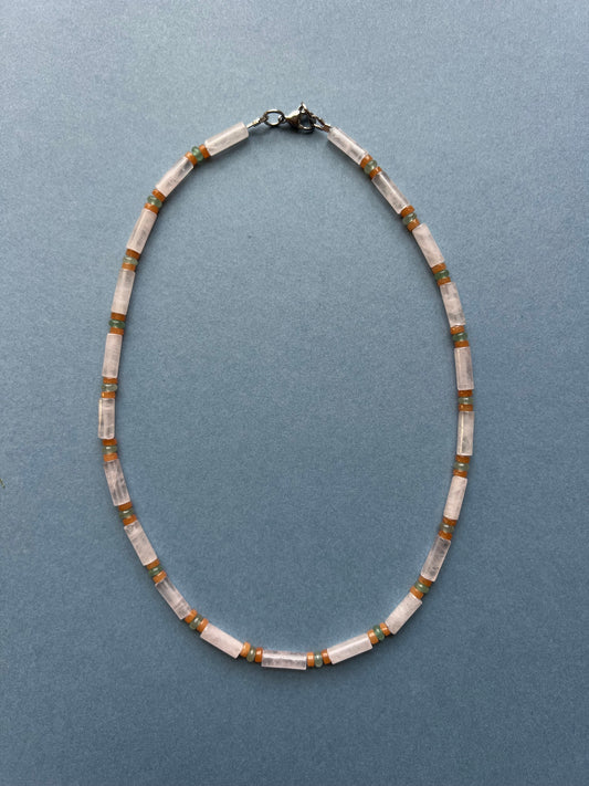 Rose Quartz with orange and aqua Aventurine