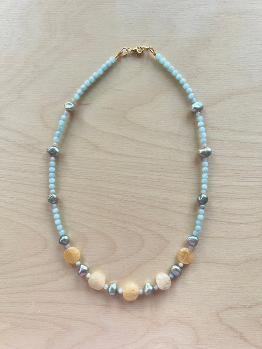 Aquamarine, Citrine, and Pearl