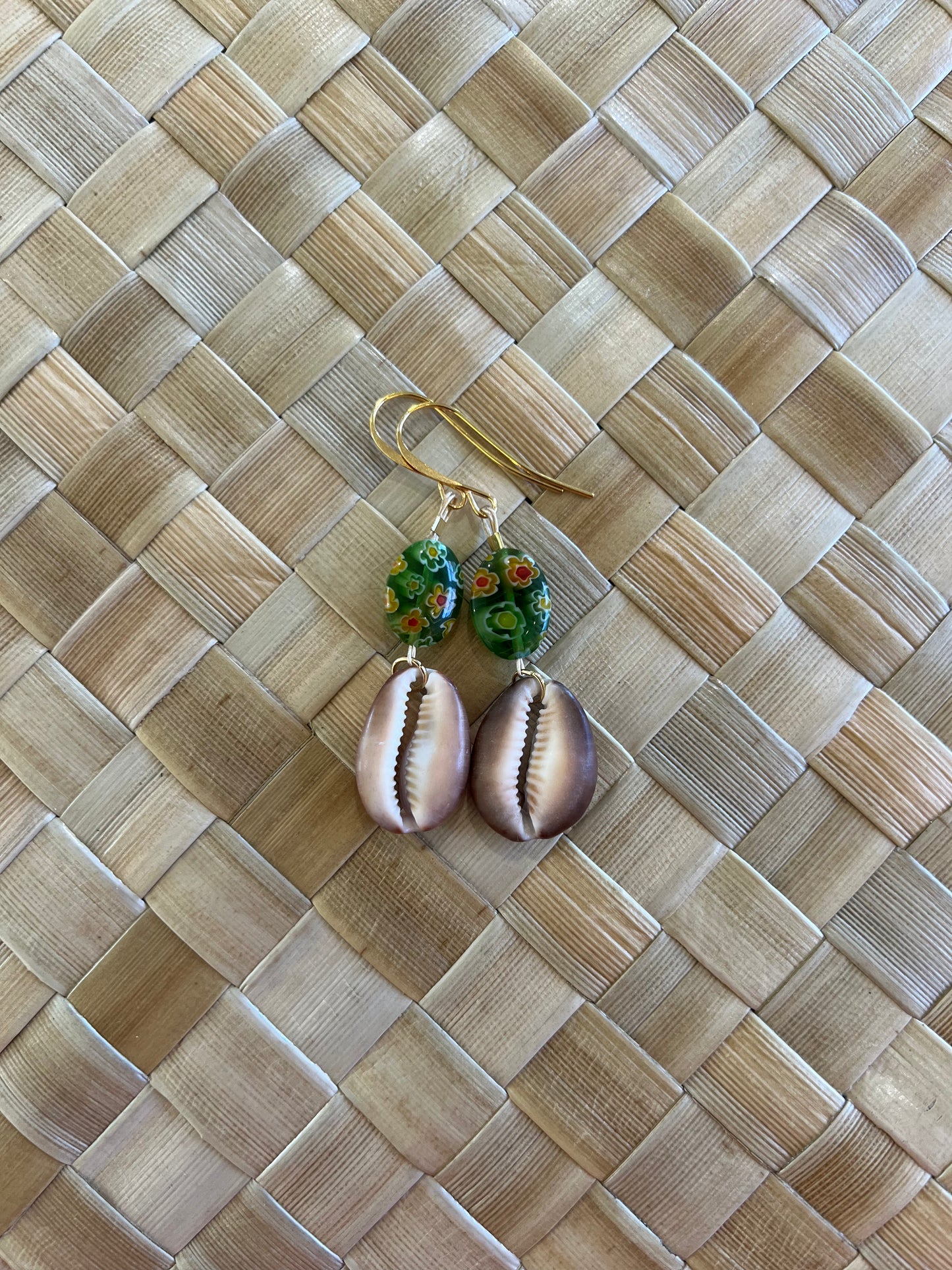 Cowrie and Flower Earrings