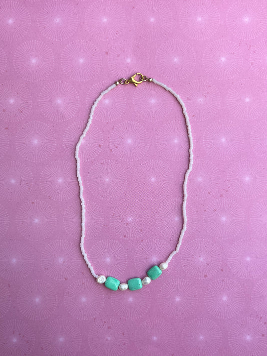 Seed Bead, Pearl & Vintage Turquoise Necklace