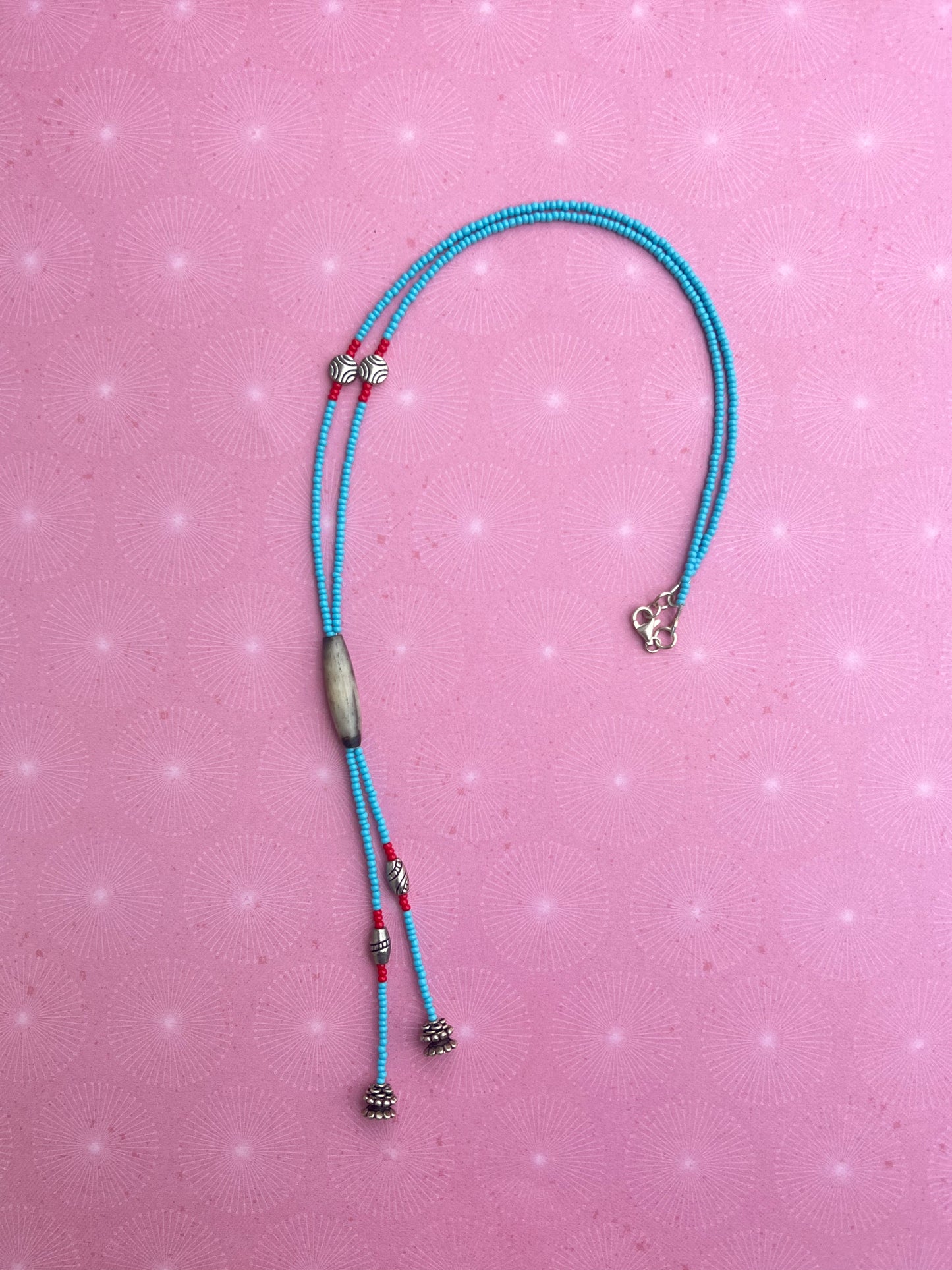 Vintage horn Beaded Bolo Tie